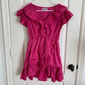 Hot Pink Ruffle Wrap-Style Mini Dress